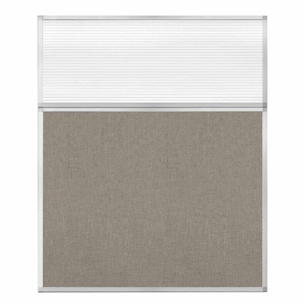 Hush Panel Configurable Cubicle Partition 5' x 6' W/ Window Warm Pebble Fabric Clear Fluted Window